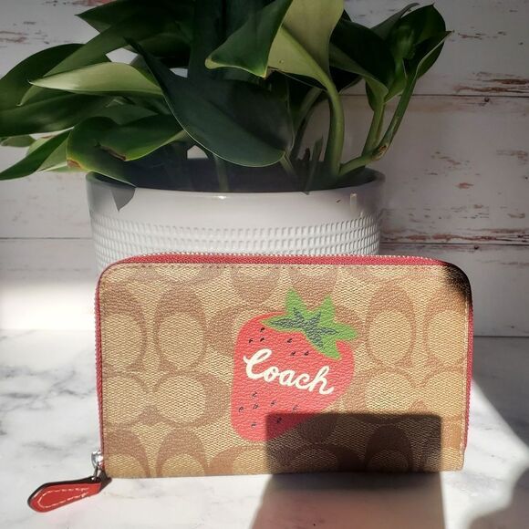 Coach Strawberry Zip Around Wallet - Picture 6 of 12